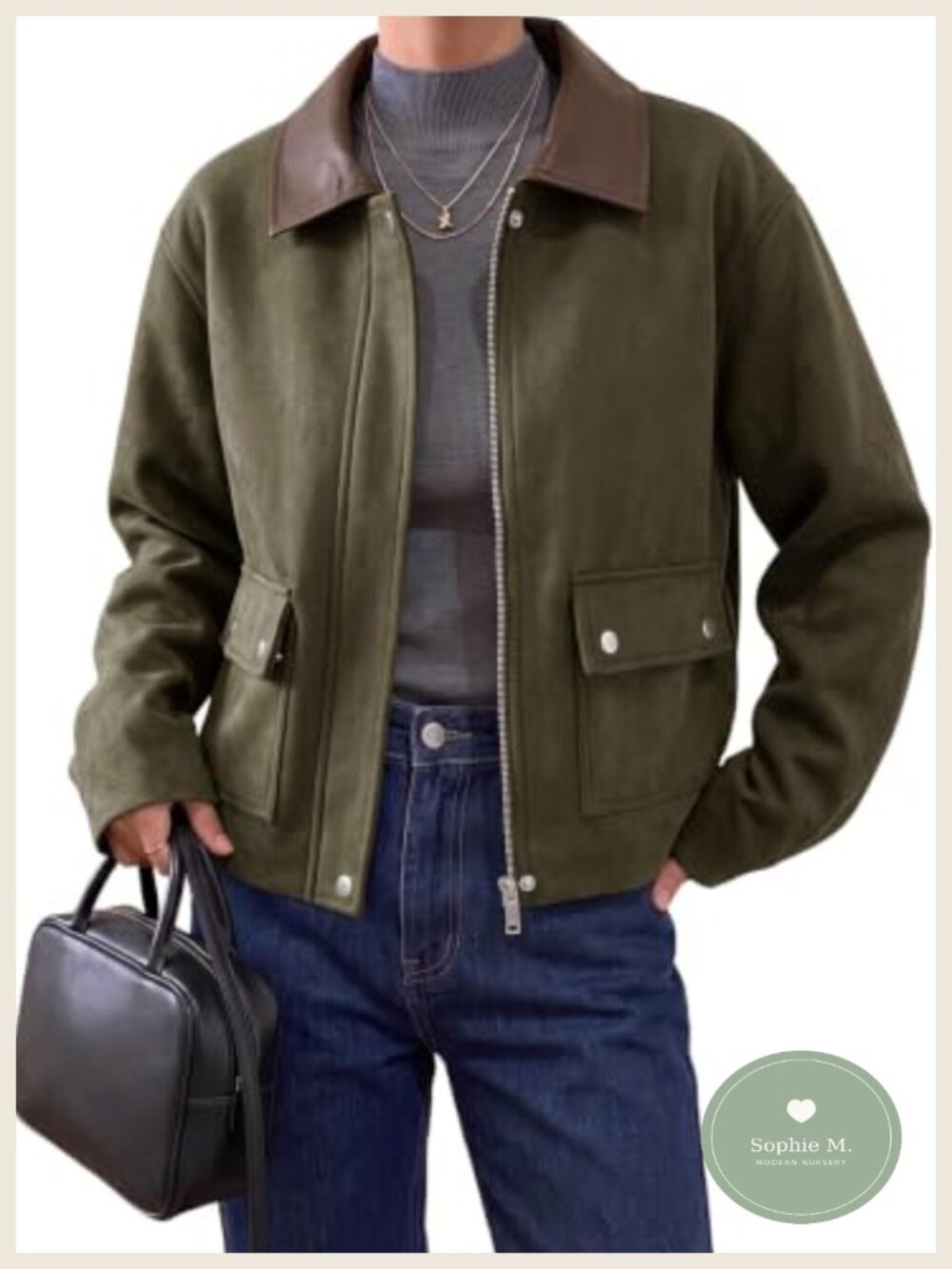 Women's Cropped Casual Jacket Zip Button Coat with Pockets